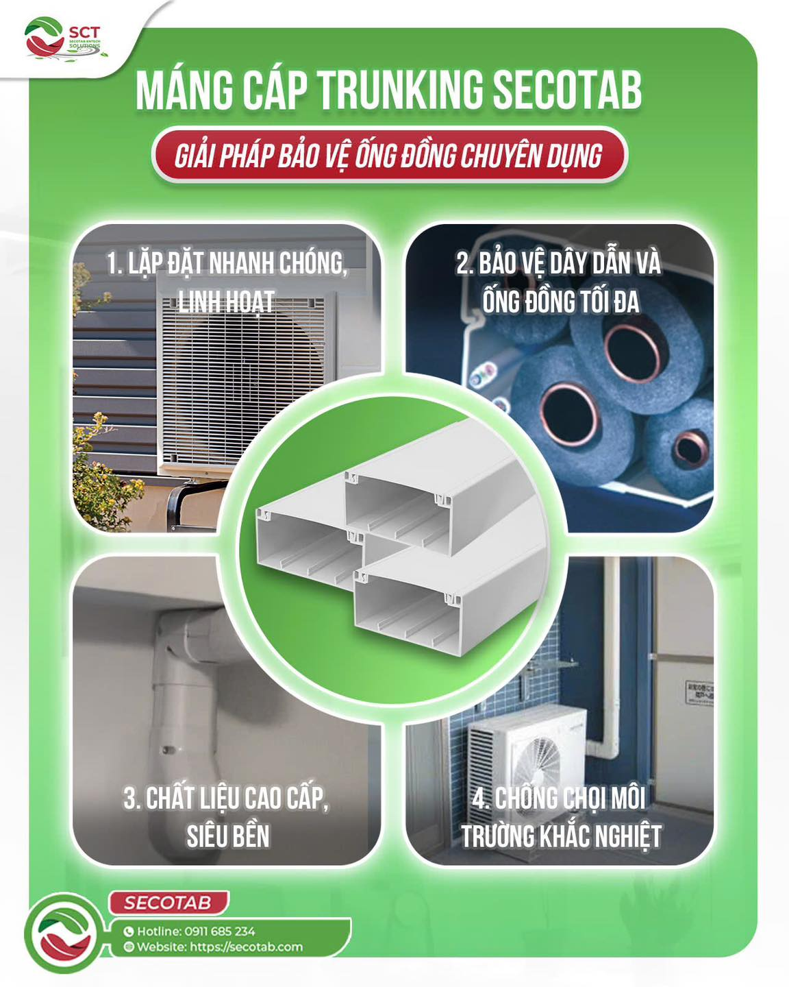 Bảo vệ ống đồng máy lạnh 1 ngựa hiệu quả với máng cáp trunking từ SECOTAB